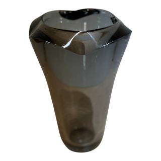 Striking Large Mid Century Modern Smoked Art Glass Vase For Sale