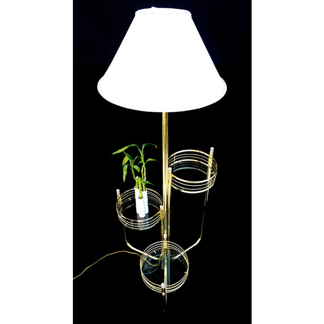 MidCentury Modern Brass & Glass Three Tier Plant Stand + Floor Lamp