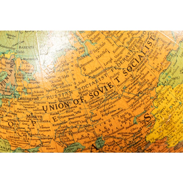 1930s Replogle Lighted Floor Globe on Wood Stand For Sale - Image 9 of 12