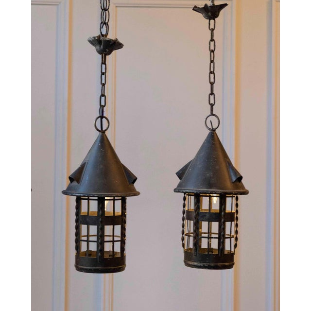 Mid 20th Century Early 20th-Century French Iron Lanterns - Set of Four For Sale - Image 5 of 12