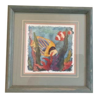 Late 20th Century Framed Tropical Fish Watercolor Art Signed by Artist For Sale