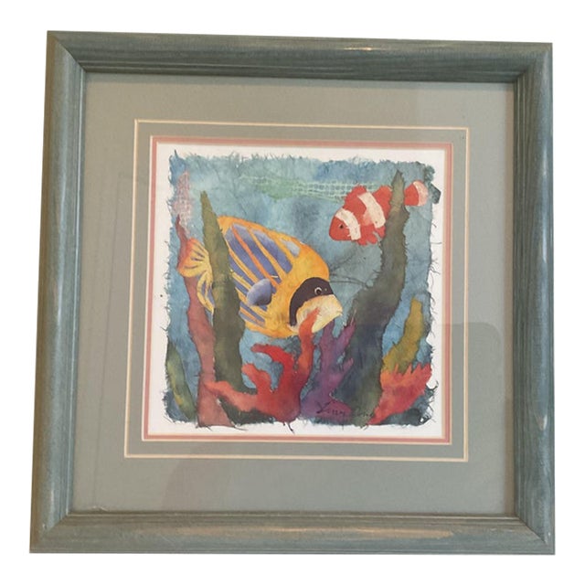 Late 20th Century Framed Tropical Fish Watercolor Art Signed by Artist For Sale
