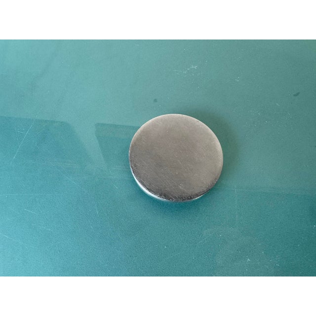 Silver 1980's Italian Postmodern Luigi Saccardo- Style Brushed Steel and Glass Top Round Dining Table/ Sold For Sale - Image 8 of 12