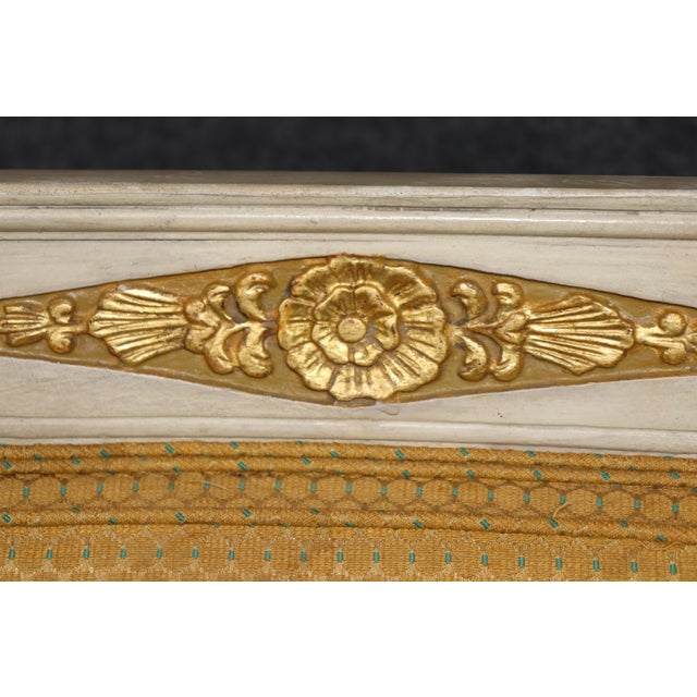 1950's Set 10 Louis XVI French Empire Style Painted Parcel Gilt Dining Chairs For Sale - Image 10 of 13
