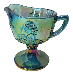 1970s Indiana Harvest Grape Blue Carnival Glass Creamer
