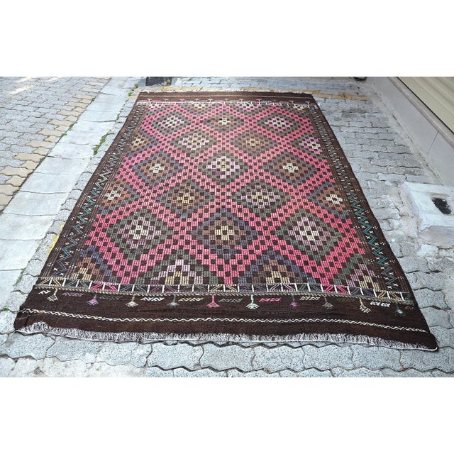 1960s Oversize Handmade Oushak Turkish Kilim Rug For Sale - Image 11 of 11