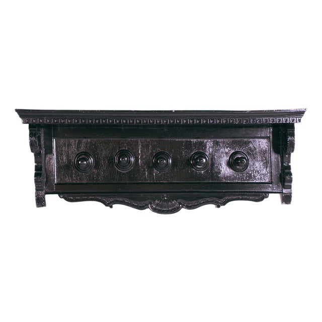 Carved Ebonized Walnut Wall Rack by Dini & Puccini, Cascina, Tuscany, Italy, 1900s For Sale