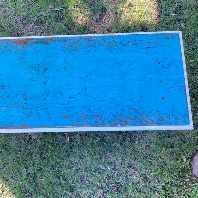 Wood Child’s Blue and White Pine Bench Made From Reclaimed Wood For Sale - Image 7 of 7