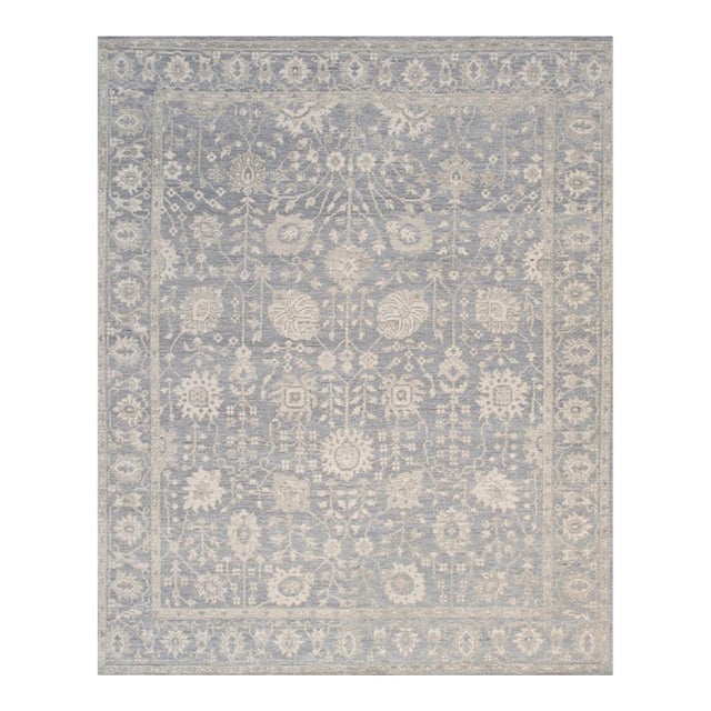 Pasargad Home Oushak Blue Wool Area Rug, 7'10'' X 9'10'' For Sale
