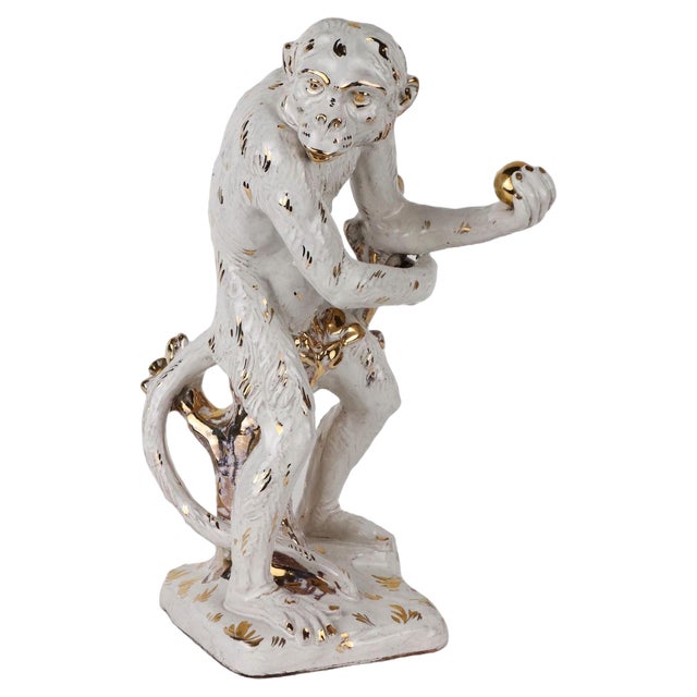 Enamelled Terracotta Monkey Figurine For Sale