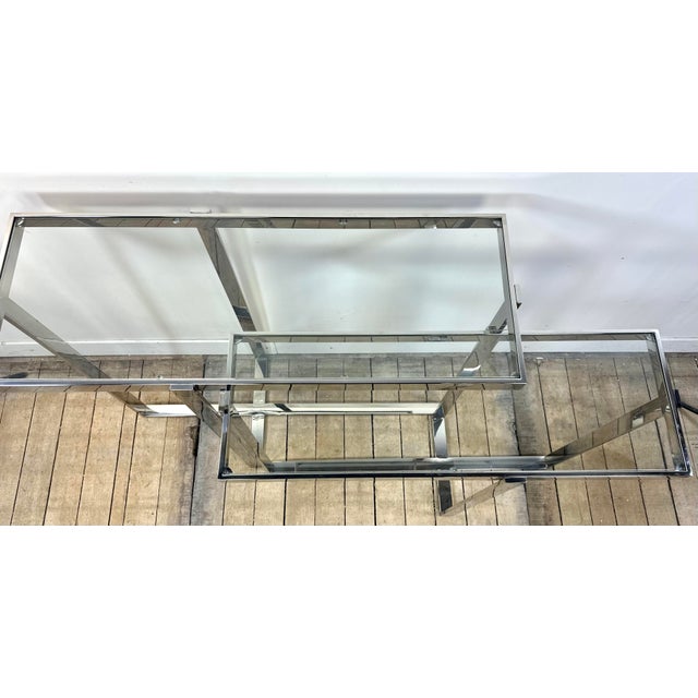 2000 - 2009 Double Console Table in Chromed Metal and Glass, 2000s For Sale - Image 5 of 13