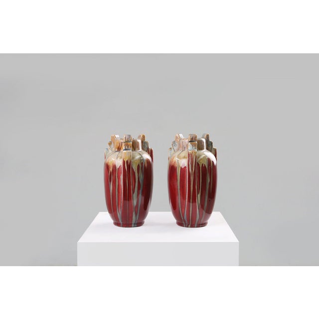 Art Deco Sculptural Glazed Ceramic Vases, Belgium, 1930s, Set of 2 For Sale - Image 12 of 12