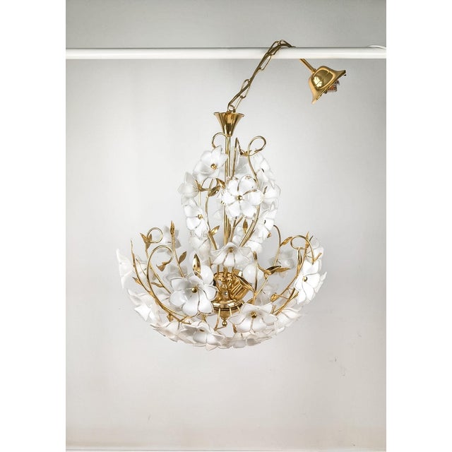 Murano Glass White Flowers Chandelier, 1970s For Sale - Image 10 of 18