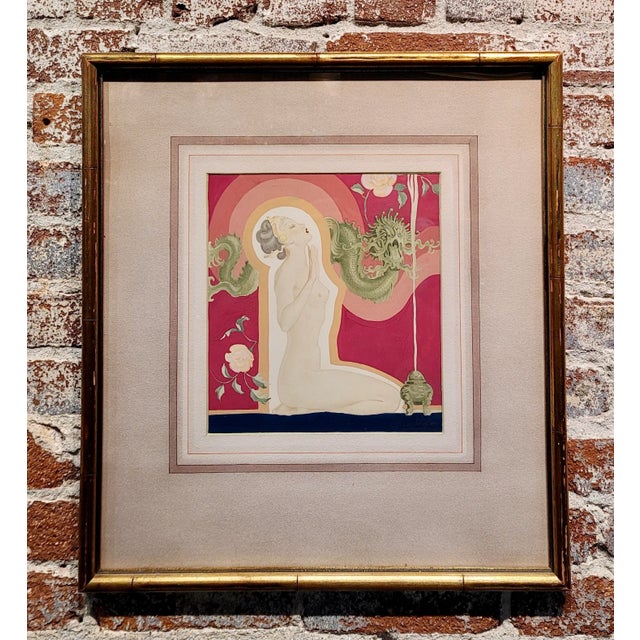 Glenn Crawford Sheffer- Nude Nymph w/ Dragon-Original 1920s art Deco painting American illustration - Gouache on paper...