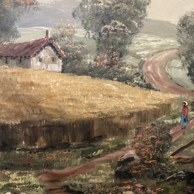 Vintage Oil Painting of Landscape Rural Scene Artist Signed Framed For Sale - Image 9 of 12