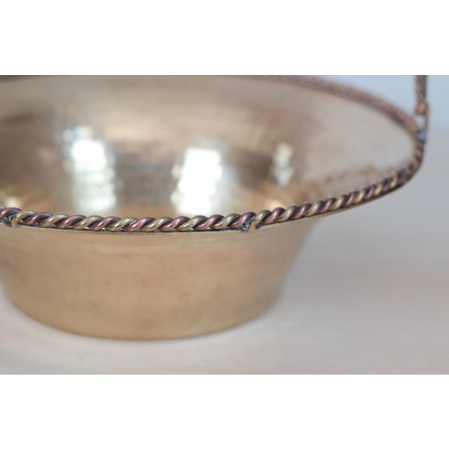 Brass Mid-Century Hammered Brass Basket Bowl With Swing Handle For Sale - Image 8 of 15