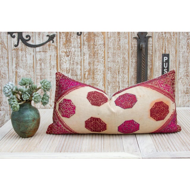 Beautiful hand-embroidered Indian silk throw pillow from the rich agricultural states of Punjab where artisans are famous...