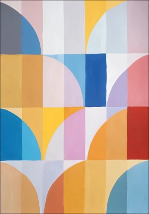 2025, Bauhaus Painting in Warm PAstel Yellow and Pink, Arches and Curves, Summer Lights, by Natalia Roman