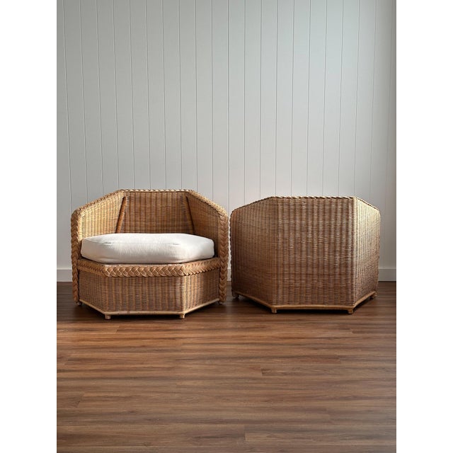 Vintage Brown Jordan Braided Wicker Lounge Chairs, Pair For Sale - Image 10 of 17