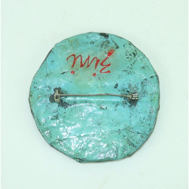 1960s Signed Papier Mache Sun Brooch, 1960's For Sale - Image 5 of 7
