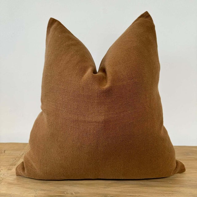 100% Belgian Linen. Stone washed, the color is Copper, a brown mixed tone. Includes Insert Machine washable, zipper...