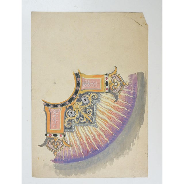 Small mid 20th century mural study watercolor and gouache on paper by Oswald Fell (1903-1982) Germany/Texas. Unsigned,...