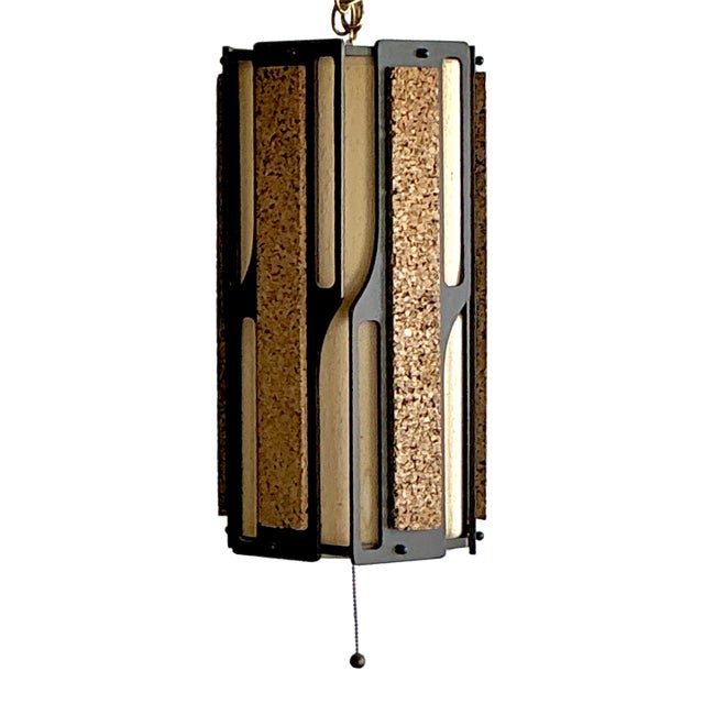 Vintage Mid-Century Modern Cork Panel Hanging Light For Sale