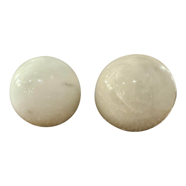 White Marble Spheres, Pair For Sale
