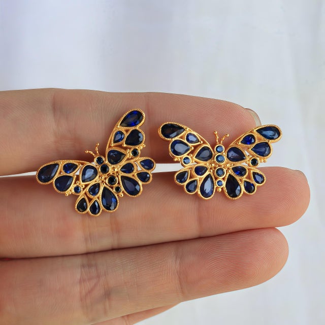 Metal Nina Zhou Butterfly Sapphire Earrings in 14k Yellow Gold - a Pair For Sale - Image 7 of 7