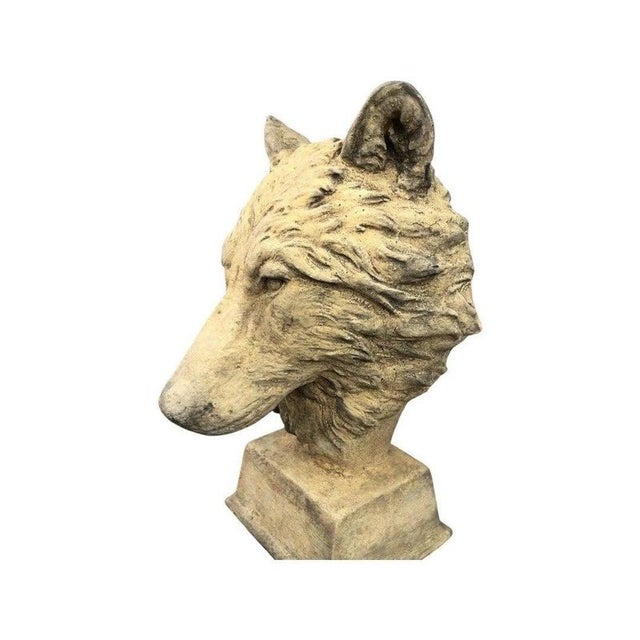 English Cast Stone Wolf Head Bust For Sale - Image 4 of 17