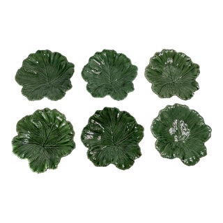 Mid-Century Set of 6 Green Cabbage Luncheon Plates by Secla Portugal For Sale