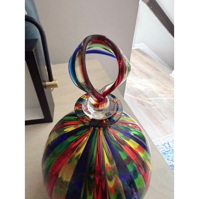 Art Nouveau Murano Hand Blown Multicolor Striped Art Glass Decorative Bottle Venice For Sale - Image 3 of 7
