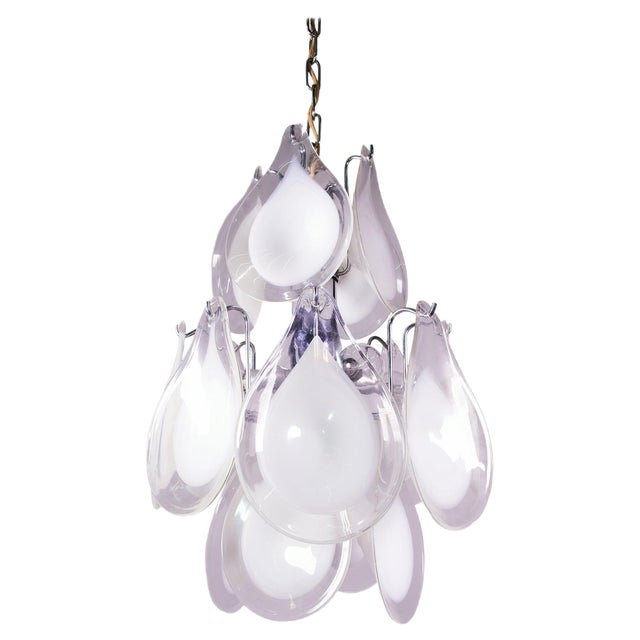 Pendant Lamp in Murano Glass Petals & Chrome from Venini, Italy, 1960s For Sale