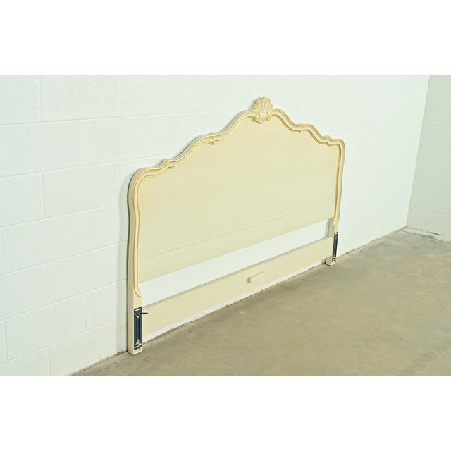 Kindel Furniture Kindel Furniture French Provincial Louis XV Cream Lacquered Parcel Gilt King Size Headboard, Circa 1960s For Sale - Image 4 of 9