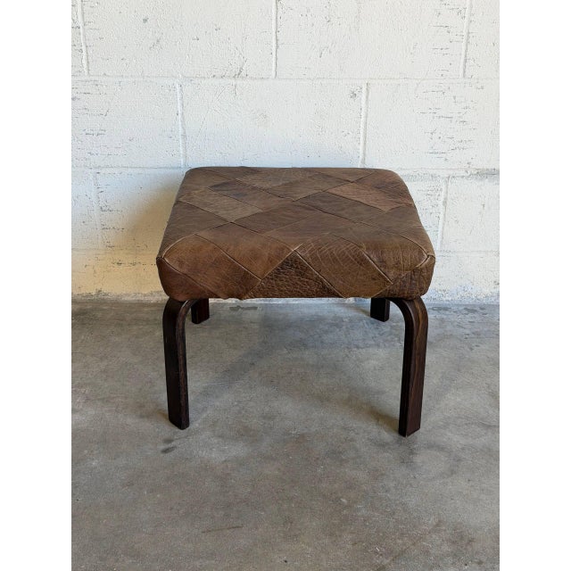 Brown Leather Patchwork Square Ottoman Danish Mid-Century Modern 1970s For Sale In Los Angeles - Image 6 of 10