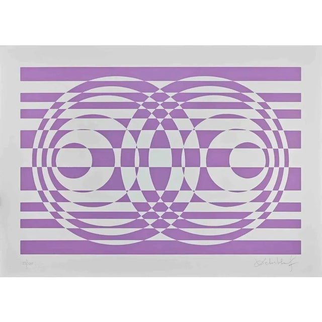 Abstract composition in purple is a screenprint realized by Victor Debach in 1970s. 50x70 cm. Edition 23/100 Handsigned in...