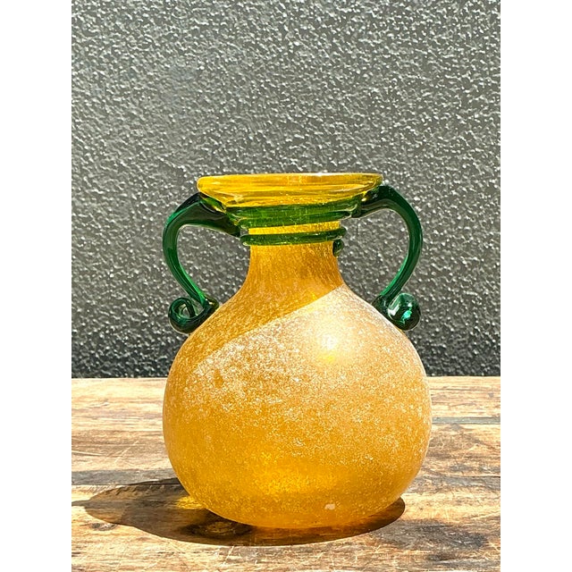 Yellow Vintage Italian Hand Blown Glass Vase For Sale - Image 8 of 12