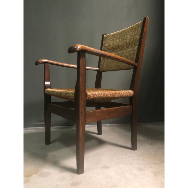 Wood Vintage Dutch Oak and Rush Chair, 1930s For Sale - Image 7 of 7