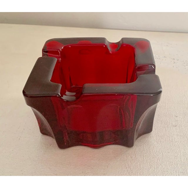 Vintage Red Glass Contemporary Modern Square Ashtray For Sale - Image 4 of 4