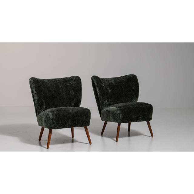 Black 1940s Mid-Century Modern Black Wood Pair of Club Chairs For Sale - Image 8 of 12