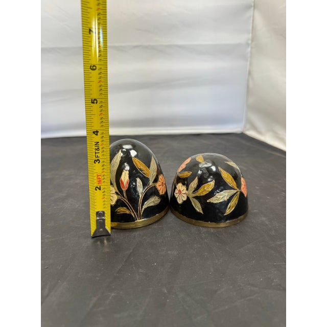 Vintage Black Gold Orange Cloisonné Brass Enamel Floral Egg Trinket Box 6 In For Sale - Image 9 of 11