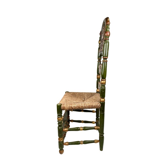 Antique Spanish Colonial Green and Gilt Ladderback Chair For Sale - Image 4 of 9