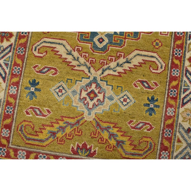 Kazak Runner 2’8” X 9’8” Green Wool Tribal Hand-Knotted Oriental Rug For Sale - Image 4 of 14