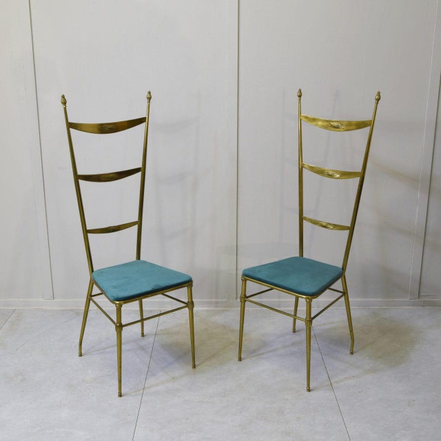 Mid-Century Modern Brass Chiavari Chairs by Gaetano Descalzi, 1950s, Set of 2 For Sale - Image 3 of 9