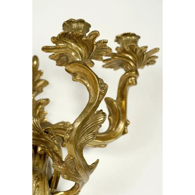 1960s Bronze Louis XV Style Three Candle Sconces - a Pair For Sale - Image 5 of 7