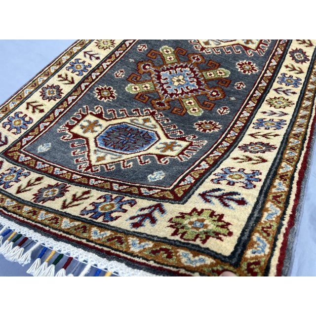Charcoal Gray and Cream Kazak Wool Runner Rug With Tribal Motifs, 2'8" X 6'8" For Sale - Image 12 of 18
