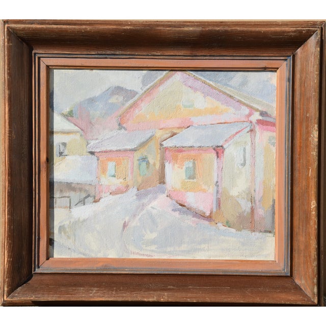 Charlotte Hilmer 1909 Hamburg – 1958 ibid. "Houses in the Snow" Oil on canvas, stretcher, framed Signature stamp lower...