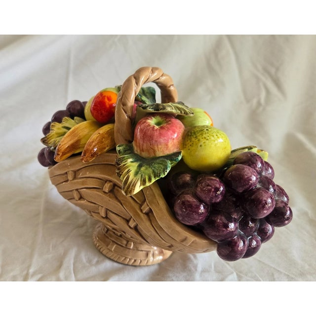 1990s Vintage MCM Italian Majolica Fruit Basket Centerpiece For Sale - Image 5 of 6