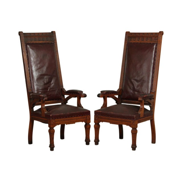 Antique Victorian Oak High Back Masonic Armchairs - A Pair For Sale - Image 13 of 13