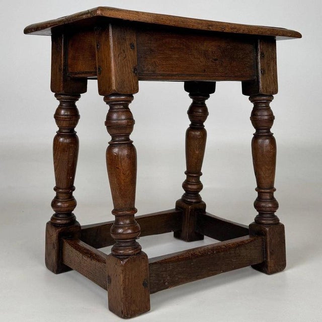 19th Century Antique English Joined Oak Stool For Sale - Image 9 of 11